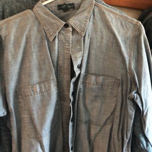 Light blue, denim, long sleeve, button up shirt